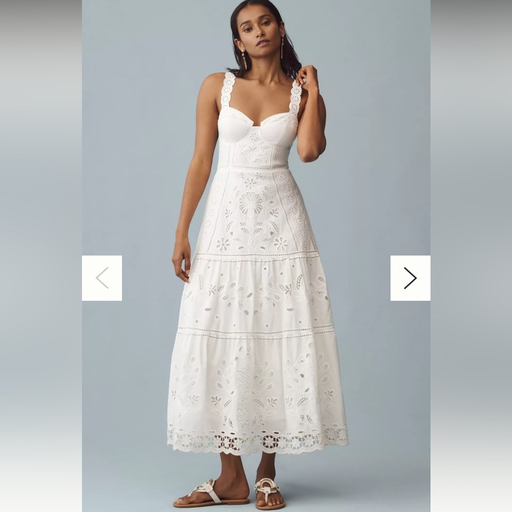 NWT- Farm Rio Sleeveless Richelieu Midi Dress- small